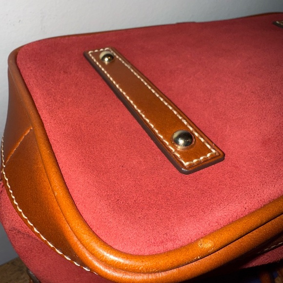 Dooney & Bourke Red suede & Brown leather Satchel w/shoulder strap and dust bag - Picture 13 of 13